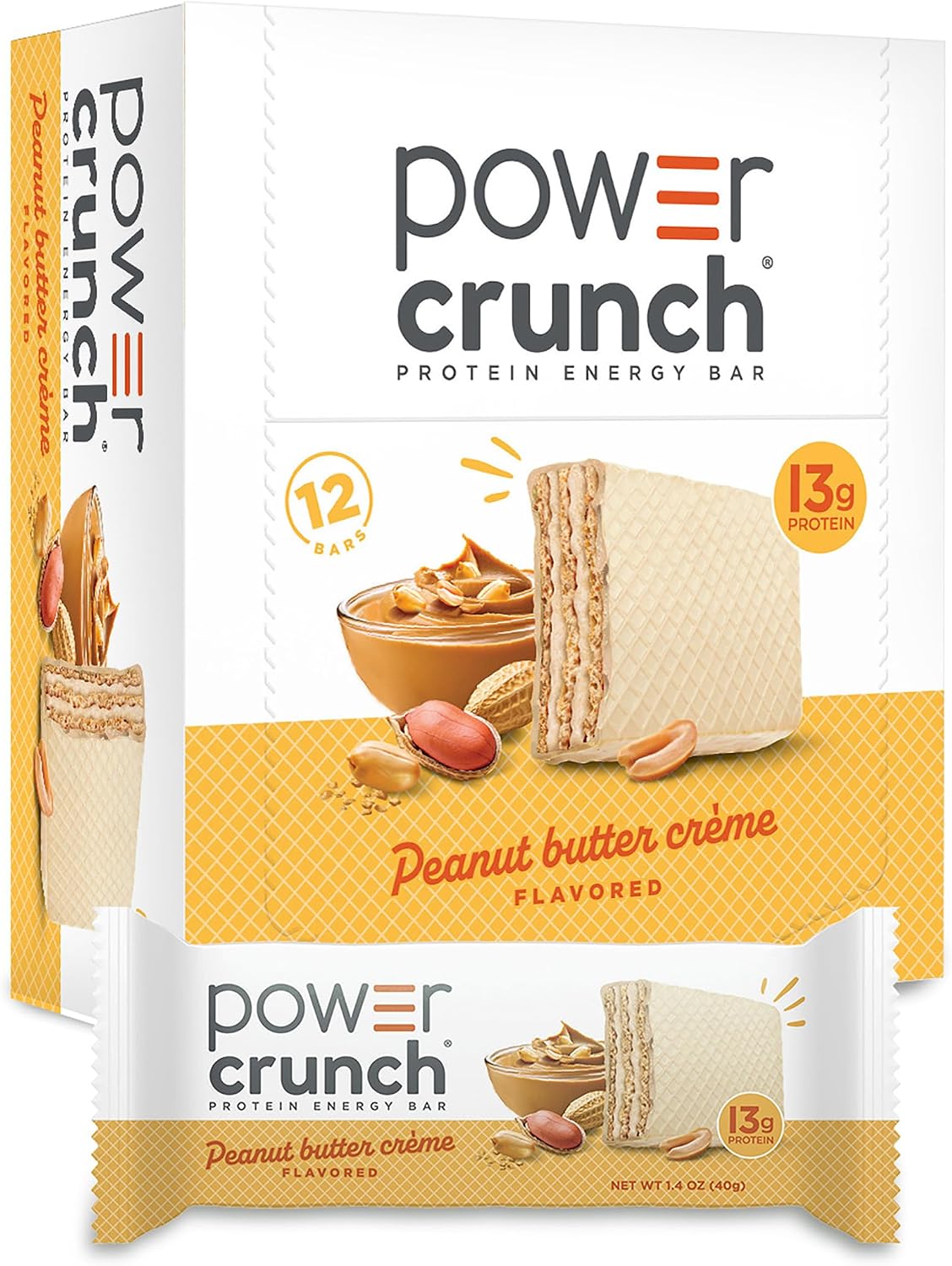 Power Crunch Protein Energy Bars, Peanut Butter creme 1.4oz, 12 Count