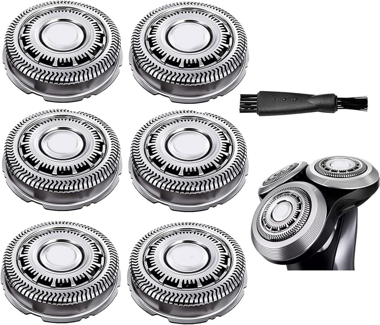 SH60 Replacement Heads Compatible with Philips Series 6000 S6xxx, S6880/81, S6810/82, S6850/85,Compatible with Norelco Shaver Cleaning Brush S6xxx Series 6Pcs with Cleaning Brush