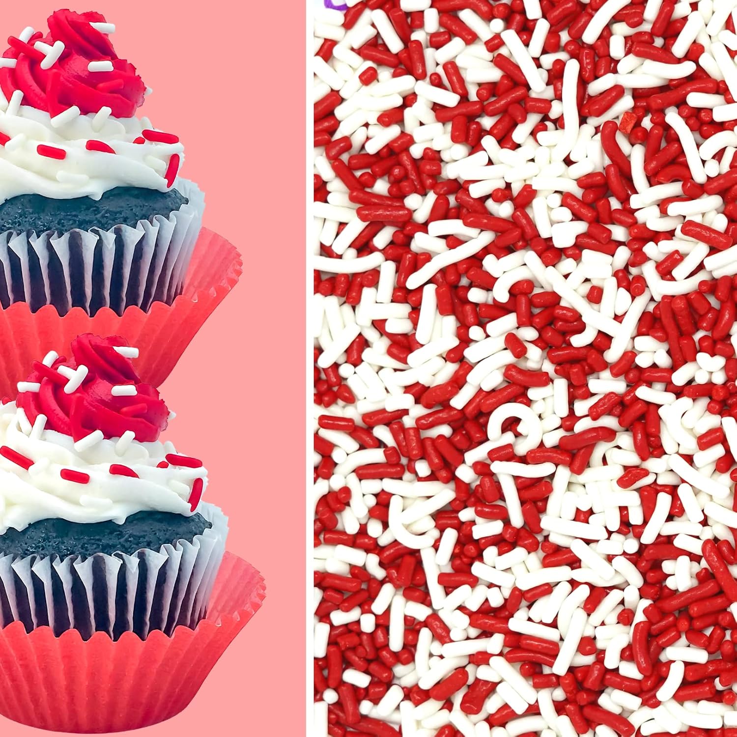 Red and White Valentine Christmas Birthday Cake Pop Cookie Cupcake Cakes Semi-Sweet Edible Confetti Decorations Sprinkles Desert Jimmies Toppers 6oz