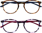 OPULIZE MET Blue Light Blocking Reading Glasses for Women Men, Slim Round Frame with Scratch Resistant and Spring Hinges, Computer Glasses with Anti-Reflective, Brown,Purple +2.5 (Pack of 2)