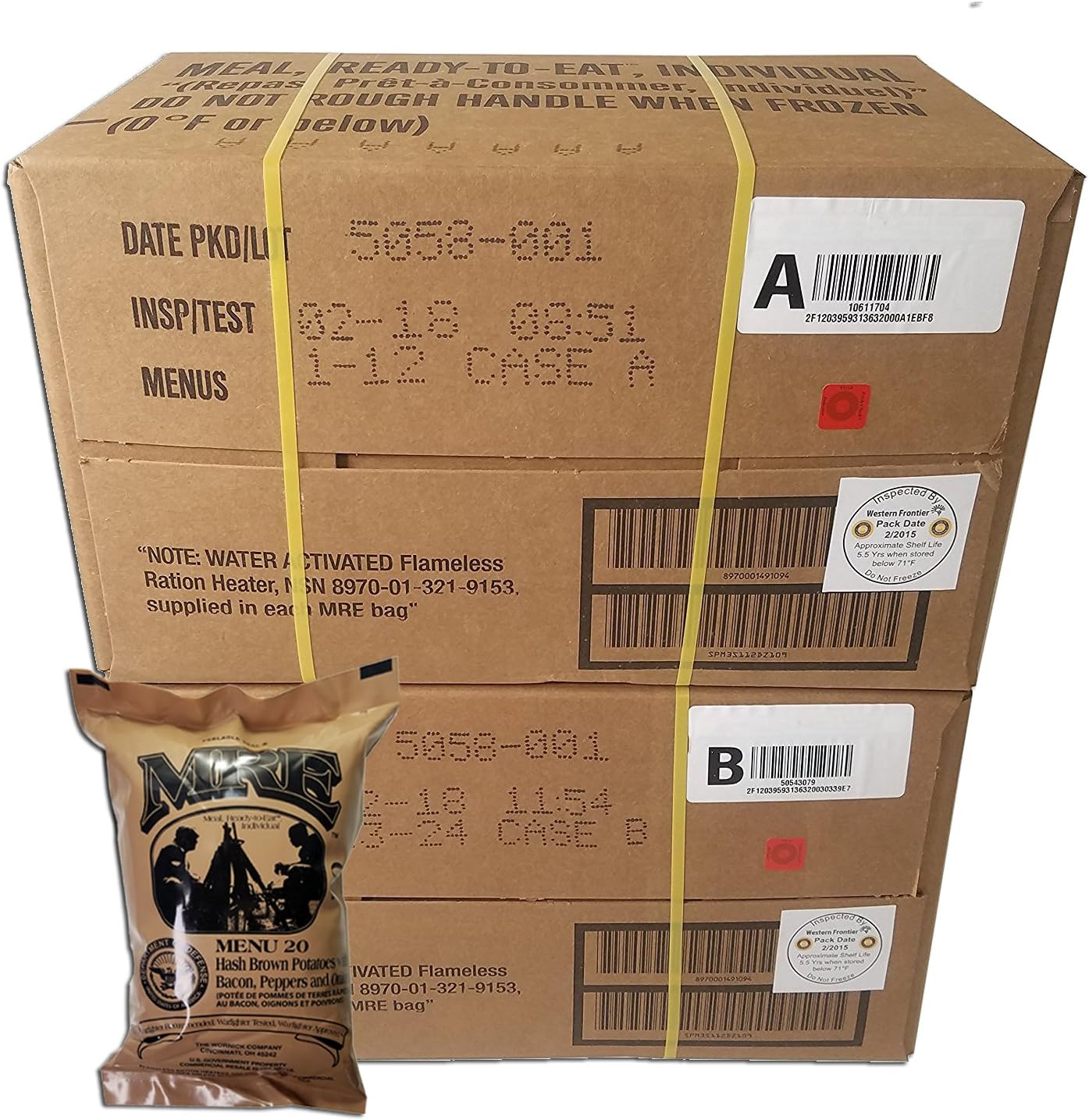 ULTIMATE MRE Case A and Case B Bundle, 24 Meals with 2018 Inspection Date. Military Surplus Meal Ready to Eat with Western Frontier's Inspection and Guarantee.