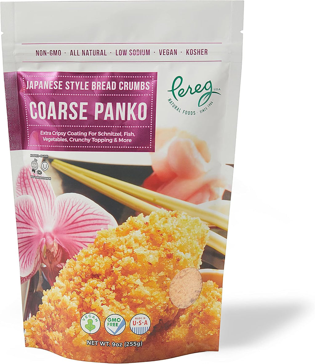 Pereg Coarse Japanese Panko Bread Crumbs (9 Oz) – Breadcrumbs with Coarse Crispy Texture - for Crunchy Coating & Stuffing - Schnitzel, Vegetables, Seafood, Chicken, Meatballs