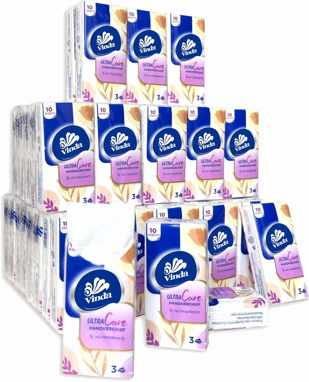 Vinda 3-Ply Ultra Care Travel-Size Pocket Tissues – 80 Packs of 10 Ultra-Soft Facial Tissues, Perfect for Travel, Work, School & Daily Use