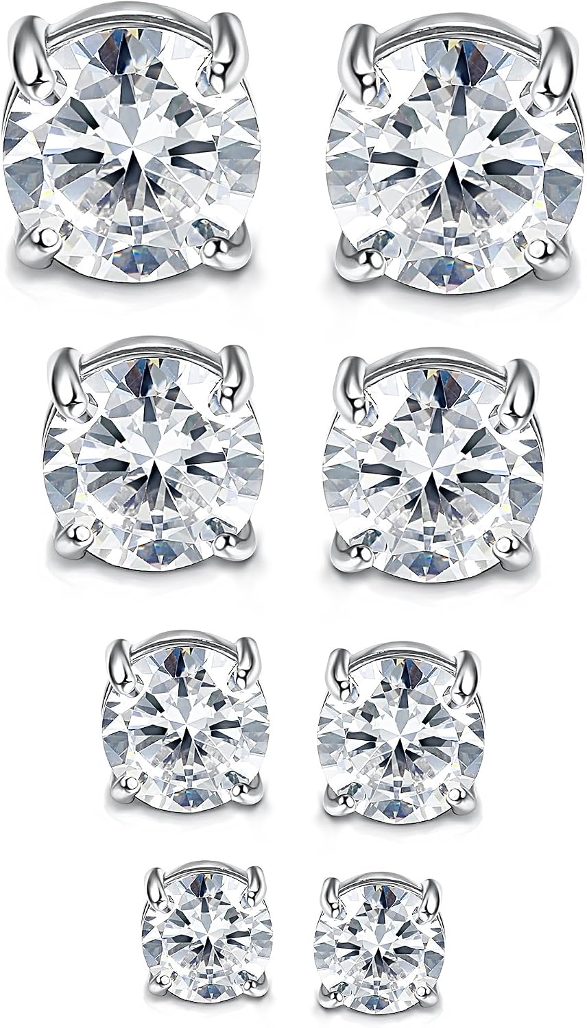 Jstyle 4-7MM Magnetic Earrings for Men Women Shiny Round Cubic Zirconia Stud Earrings for Non-Pierced Ears Hypoallergenic Stainless Steel Fake Earrings Not Easy to Fall off