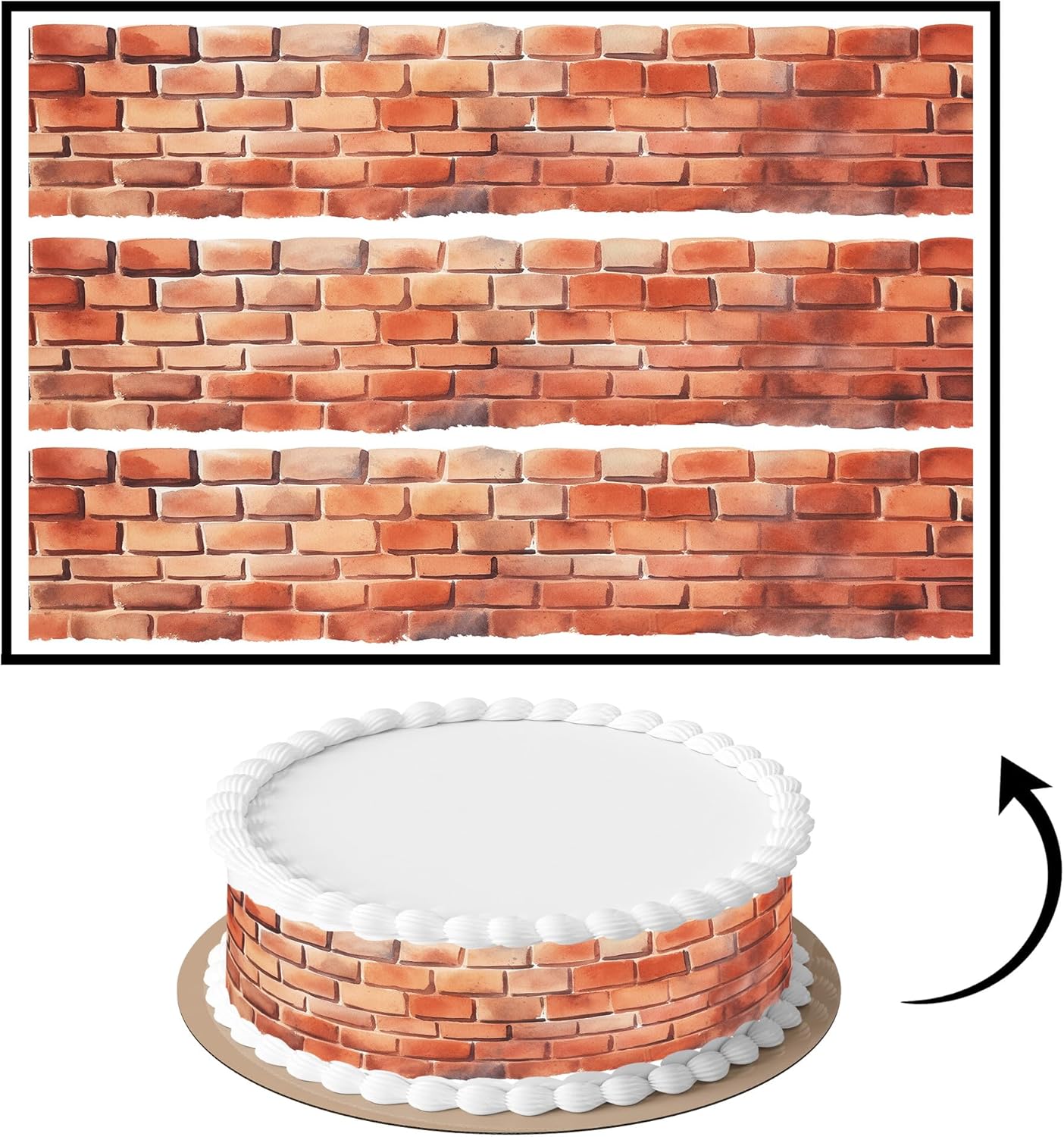 3 pcs Red Rustic Brick Wall Cake Strips Edible birthday cake strips, cake side borders, Icing Sheets 2.7X11.8