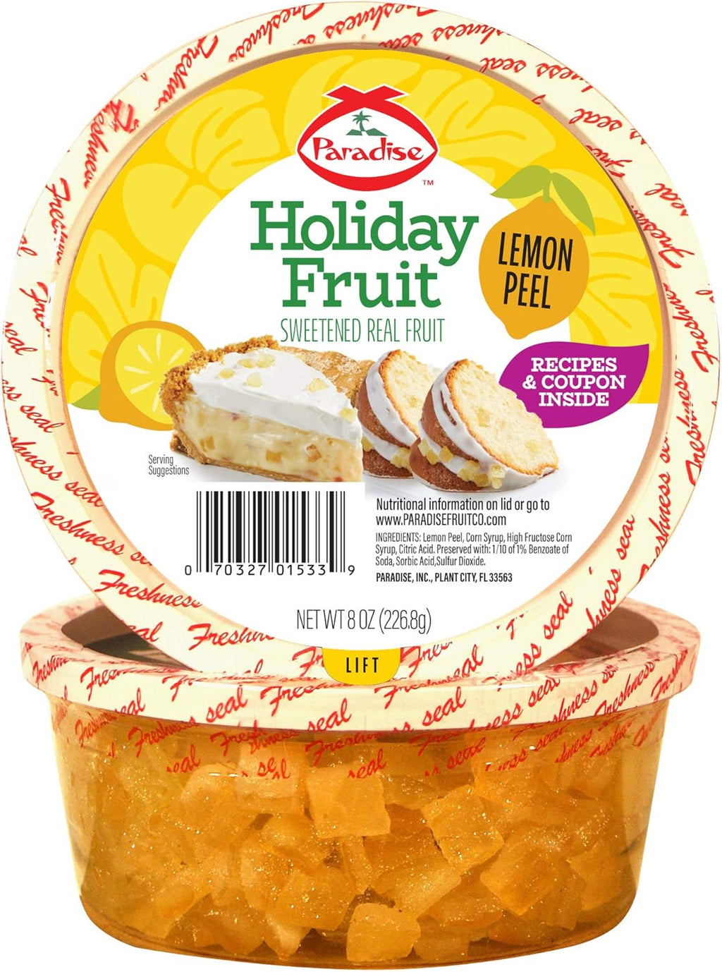 Paradise Diced Lemon Peel, 8 Ounce (Pack of 1)