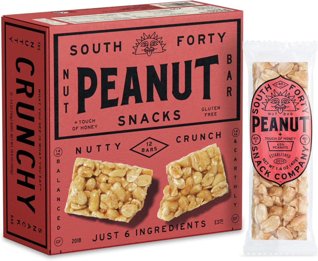 South 40 Snacks Crunchy Nut Bars, Peanut Bar, 40g (Pack of 12)