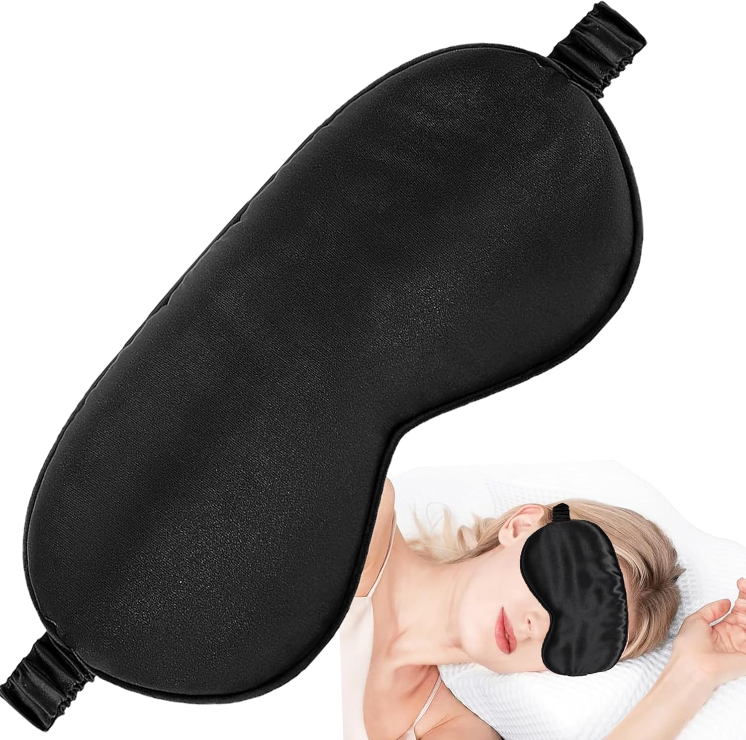 Silk Sleep Mask,1 Pack Soft Eye Mask with Elastic Strap,Eye Cover Soft Satin Blindfold Elastic Strap Night Eyeshade Travel Nap for Women Men (Black)