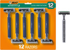BIC Sensitive 3 Disposable Razors for Men With 3 Blades for Sensitive Skin, 12 Count Value Pack of Shaving Razors