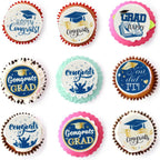 Ephlyn 54Pcs Edible 2026 Graduation Cupcake Toppers Wafer Paper Grad Cap Cupcake Picks Diploma Done Congrats Grad Cake Decorations for Class of 2026 Graduation Party Supplies Blue