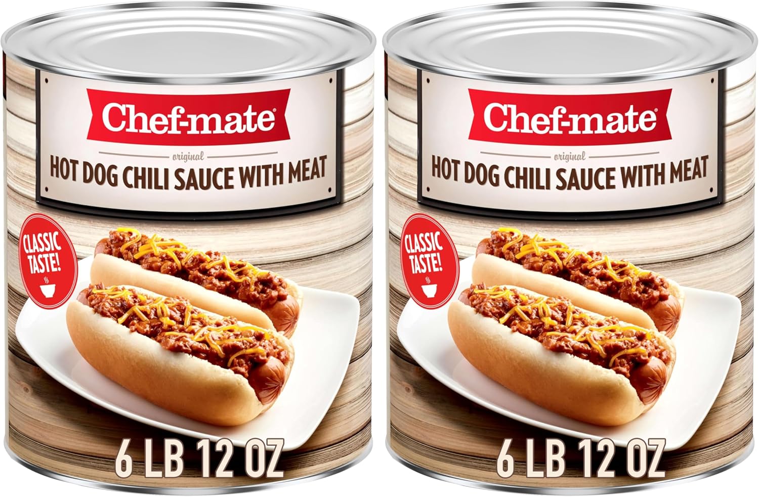 Chef-mate Hot Dog Canned Chili Sauce with Meat, Ready to Eat, 6 lb 12 oz (#10 Can Bulk) (Pack of 2)