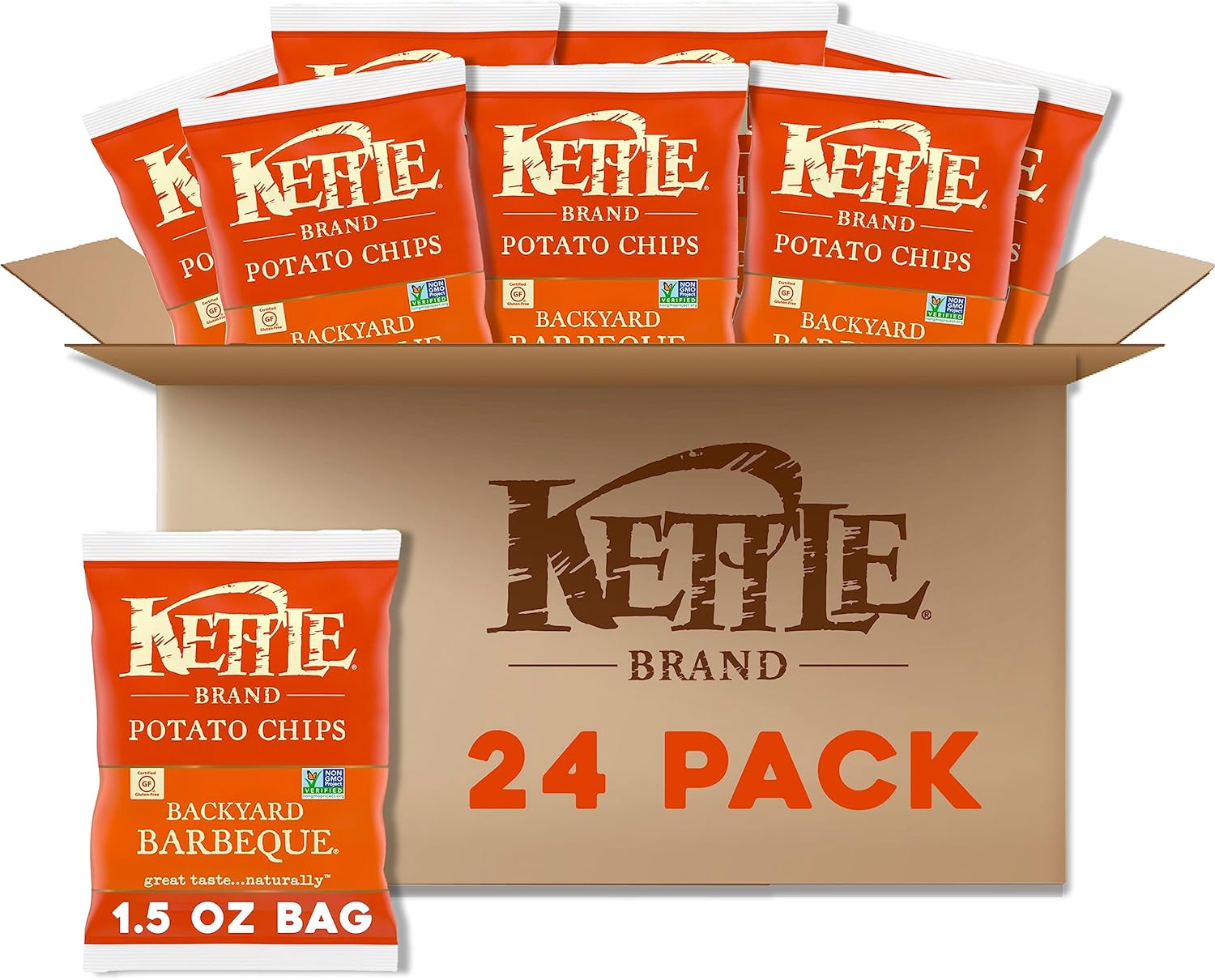 Kettle Brand Potato Chips, Backyard Barbeque Kettle Chips, Snack Bag, 1.5 Oz (Pack of 24)