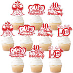 36 PCS 40th Anniversary Cupcake Toppers 40th Ruby Wedding Anniversary Cupcake Picks Double-Sided Printing Cheers to 40 Years We Still Do 40 Years Cake Decoration Anniversary Supplies