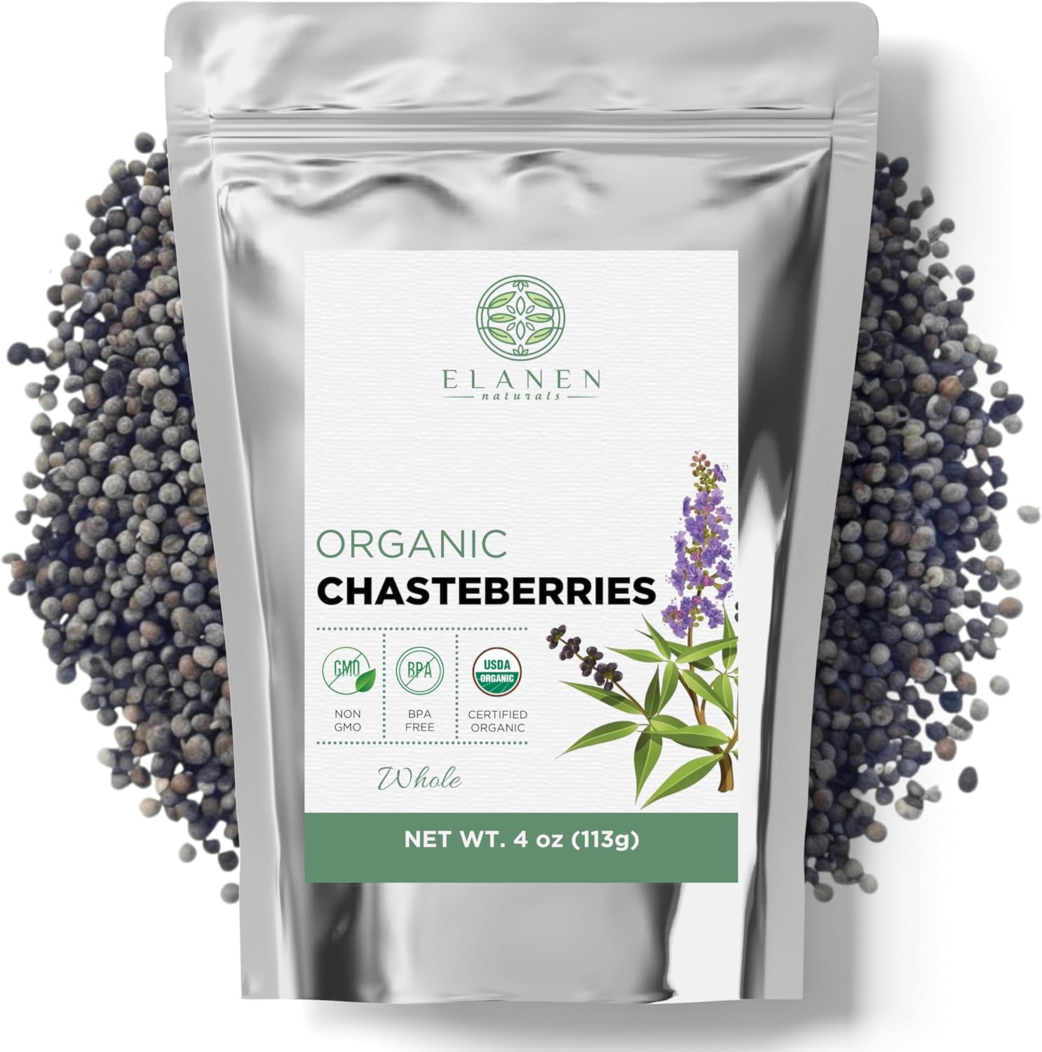 Organic Chasteberry 4 oz. (113g), USDA Certified Organic Chaste Tree Berry, Vitex Berry, Vitex Chasteberry, Chaste Berries, Whole