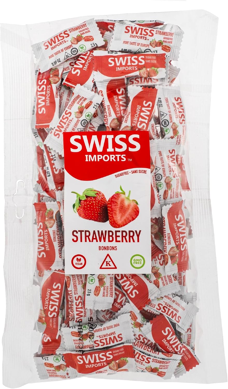 Swiss Imports Sugar Free Bonbons Hard Candy Drops, Strawberry, 100 Individually Wrapped Pieces, 250g/8.8oz