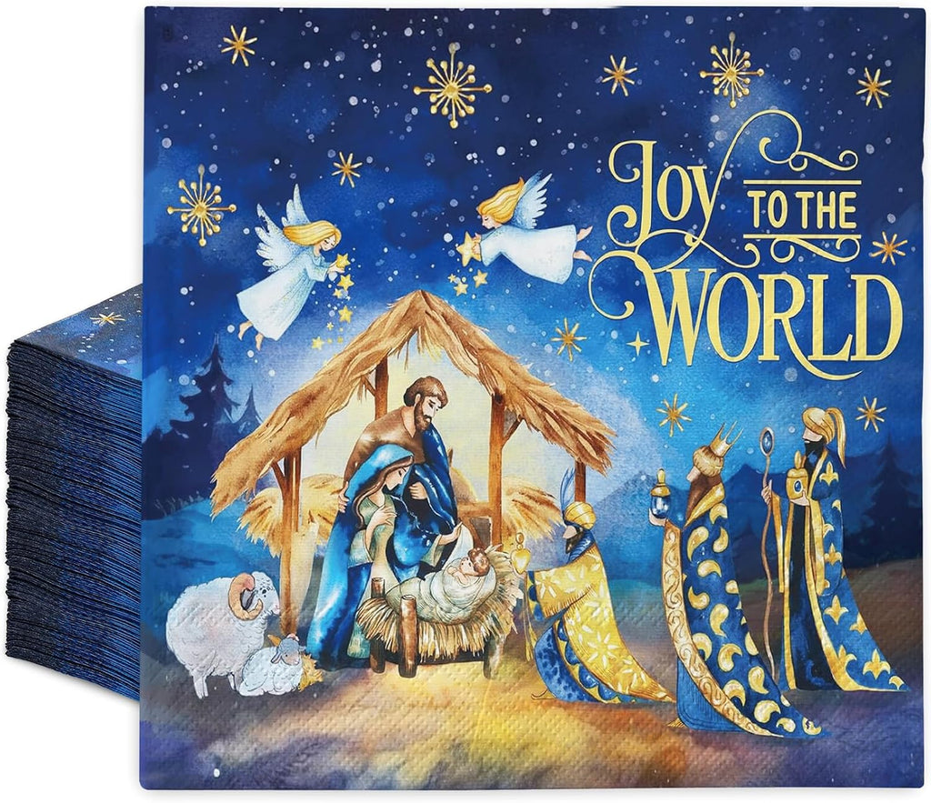 JarThenaAMCS 80Pcs Christmas Christian Paper Napkin Nativity Disposable Luncheon Napkin Holy Night Dinner Hand Napkin for Holiday Baby Shower