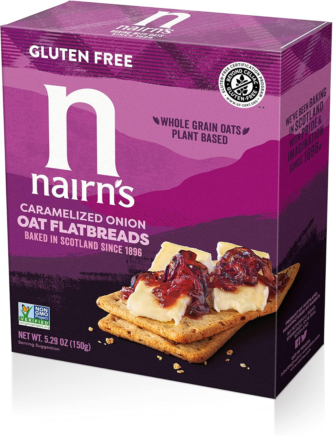 Nairn's Gluten Free Flatbread Crackers, Caramelized Onion, 5.9oz (Pack of 6)