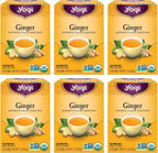 Yogi Tea - Ginger Tea (6 Pack) - Supports Healthy Digestion - Soothing and Spicy Blend - Caffeine Free - 96 Organic Herbal Tea Bags