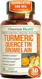 Quercetin with Bromelain Turmeric Curcumin Supplement – Allergy Relief, Immune & Joint Support – Organic Turmeric Supplement w/Bioperine for Enhanced Absorption, 60 Quercetin 500mg Capsules