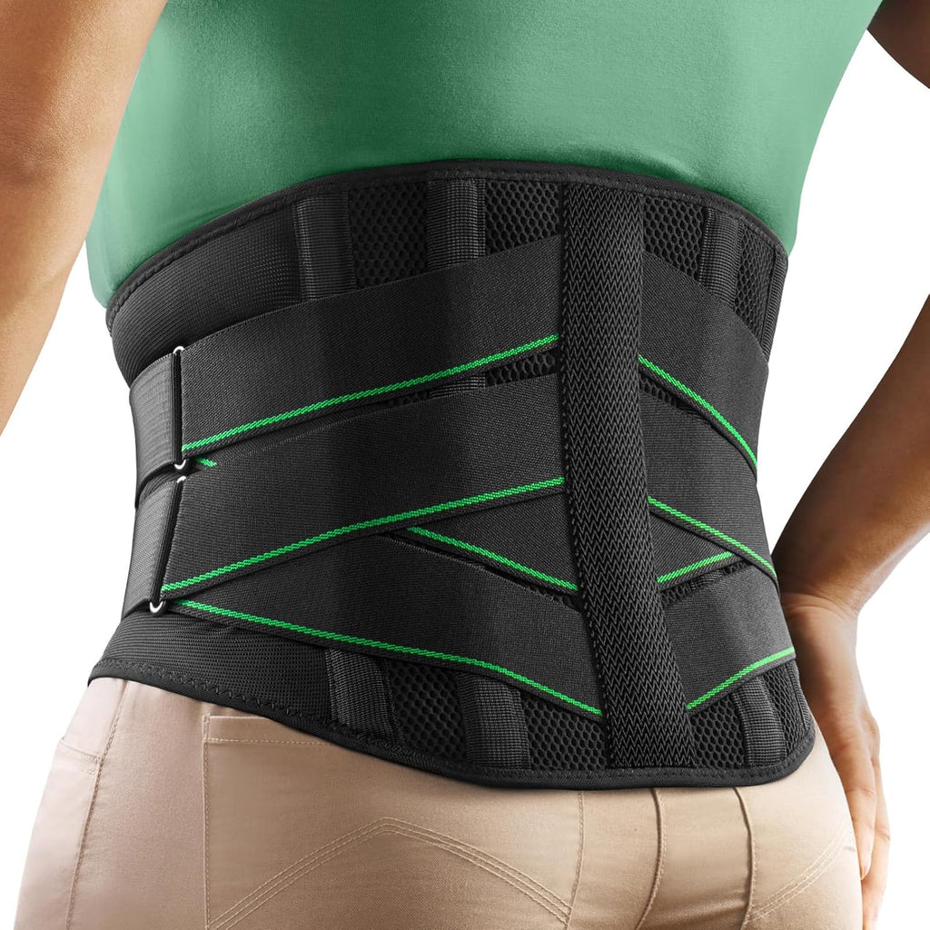 FREETOO Ergonomic Back Support Belt for Men Women Lower Back Pain with 7 Metal Stays, Comfy Back Brace with 3D Soft Pad