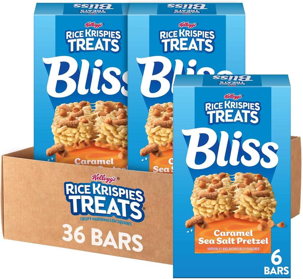 Rice Krispies Treats Bliss Crispy Marshmallow Squares, Snack Bars, Caramel Sea Salt Pretzel (6 Boxes, 36 Bars)