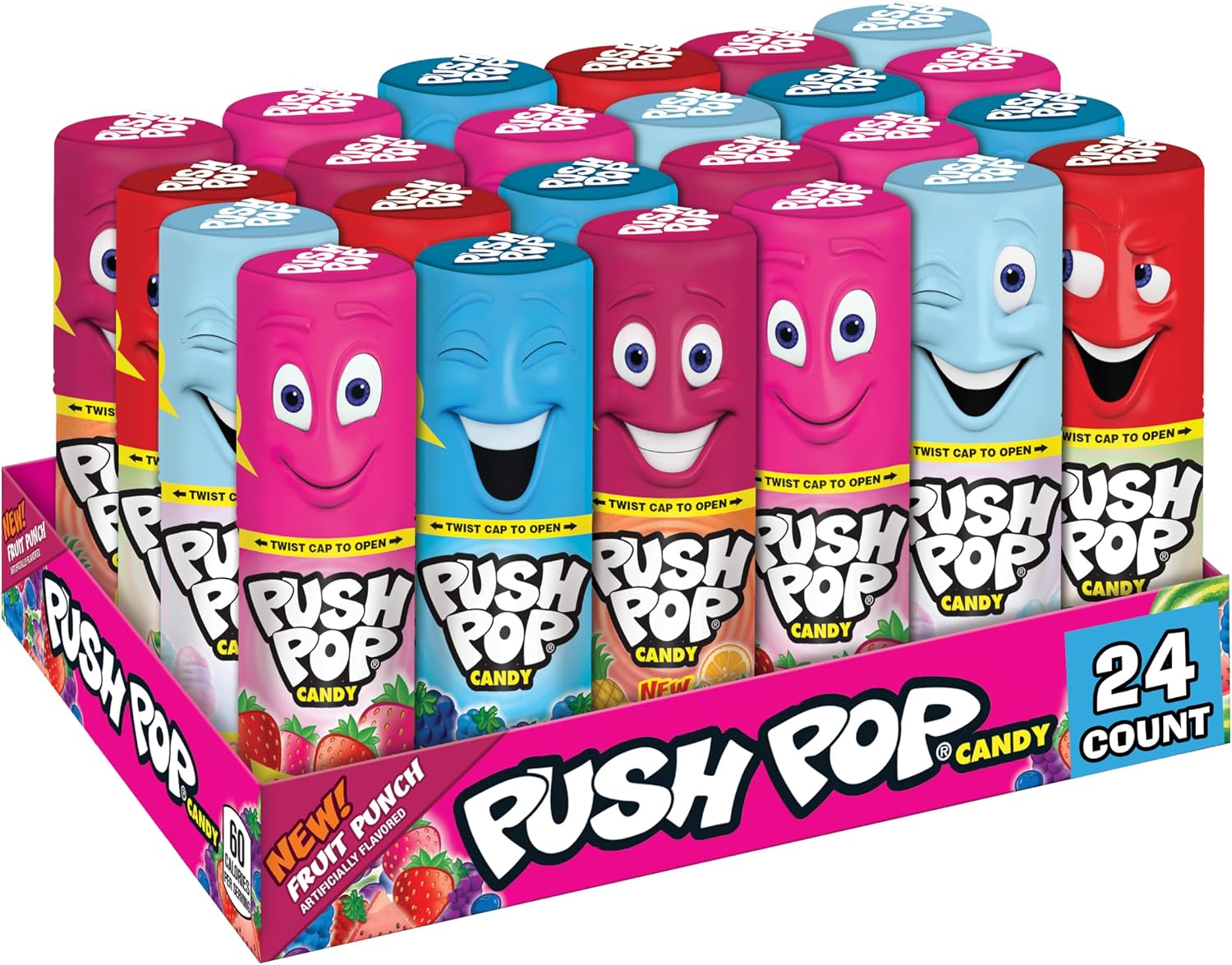 Push Pop Candy Lollipops - Individually Wrapped Variety Candy Party Pack - 24 Count Lollipops in Assorted Fruity Flavors - Fun Candy for Gifts, Celebrations, Party Favors, Gift Baskets, & Birthdays