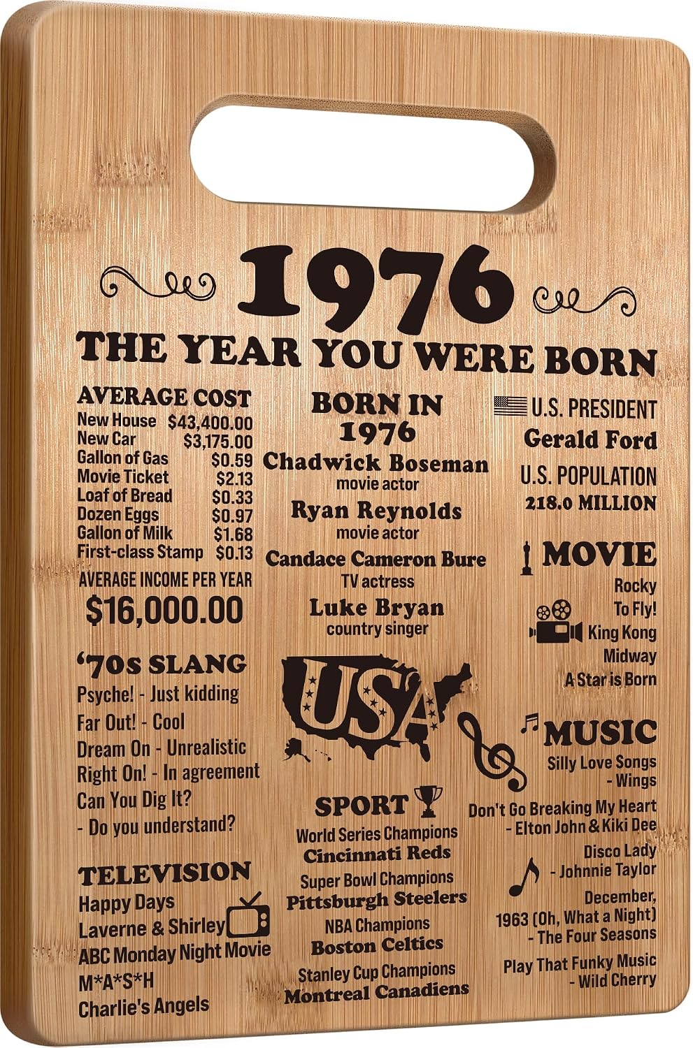 50th Birthday Gifts for Women Men, 1976 Birthday Gifts for Her Him, 50 Years Old Gifts, 50th Birthday Gift Ideas, 50th Birthday Decorations for Women Men, Back in 1976 Cutting Board Gifts
