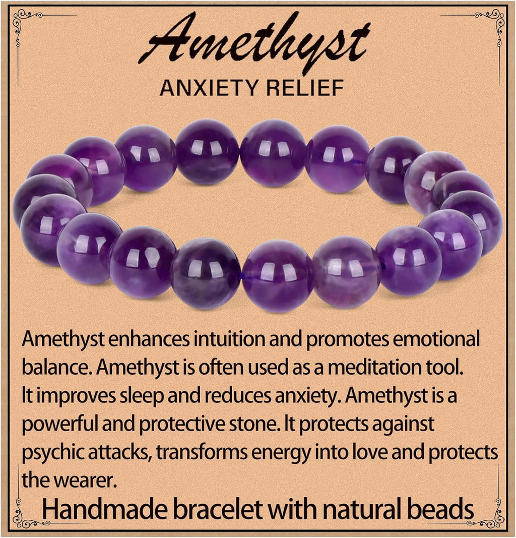 LPBeads Handmade Natural Gemstone Stretch Elastic Bracelet Healing Crystal Round Stone Beads Jewelry Gifts for Women Men