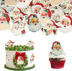 Rsstarxi 60 Pack Edible Santa Claus Cupcake Toppers Wafer Paper Santa Claus Merry Christmas Cake Decorations for Celebrating Merry Christmas Theme New Year Holiday Party Decorations Supplies