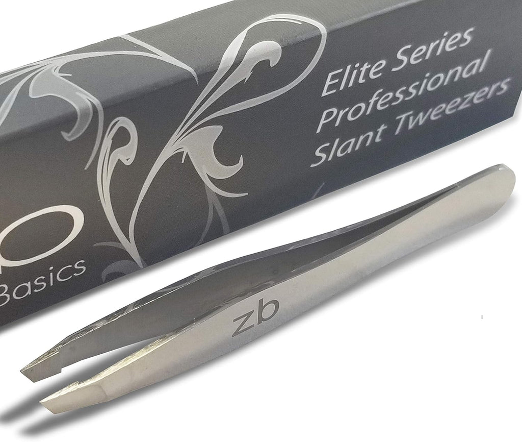 Zizzili Basics Elite Series Slant Tweezers - Surgical Grade Stainless Steel for Professionals (Mirror Polish)