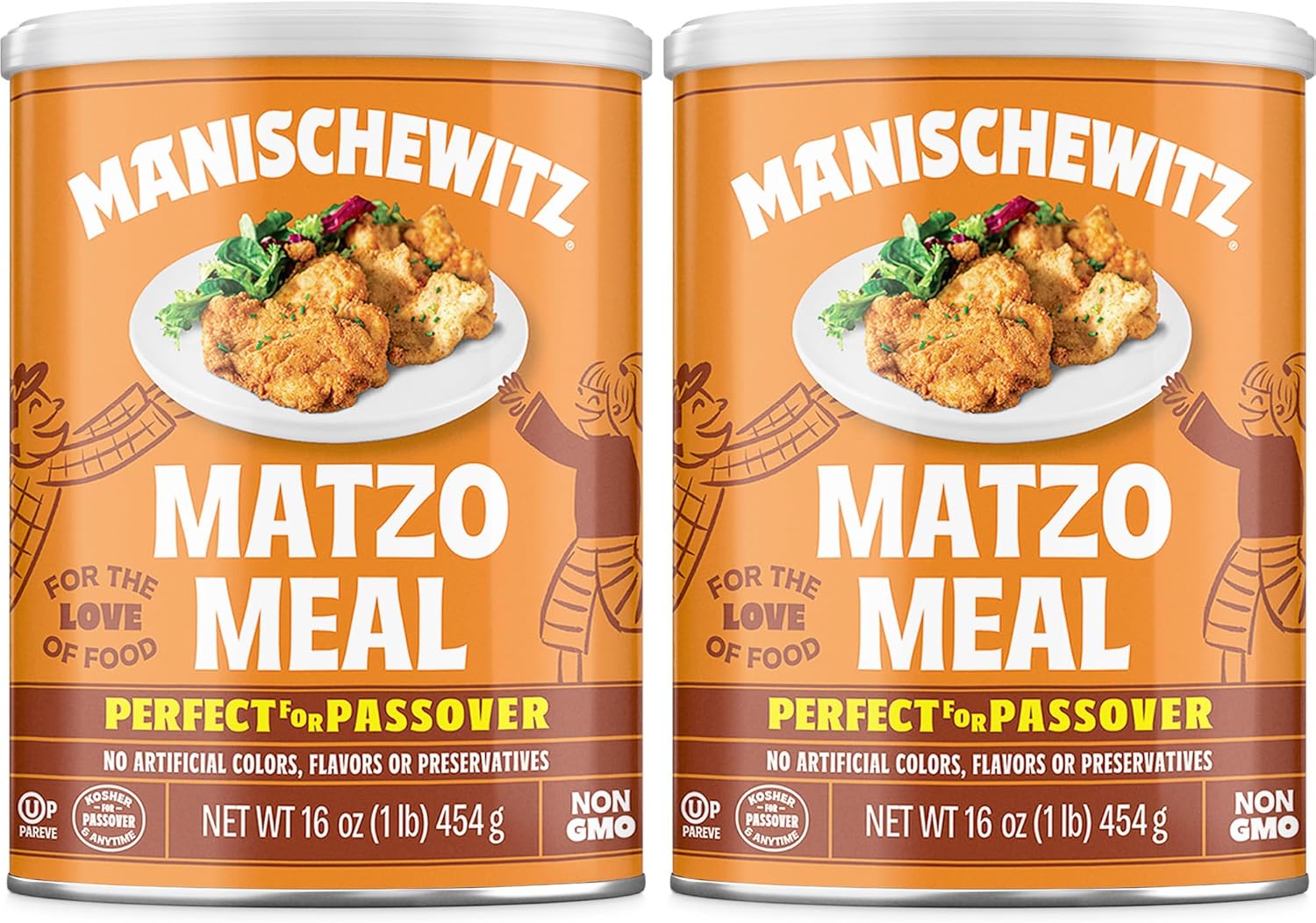 Manischewitz Matzo Meal, 16 oz Resealable Canister, (2 Pack - Total 2lbs) Kosher for Passover