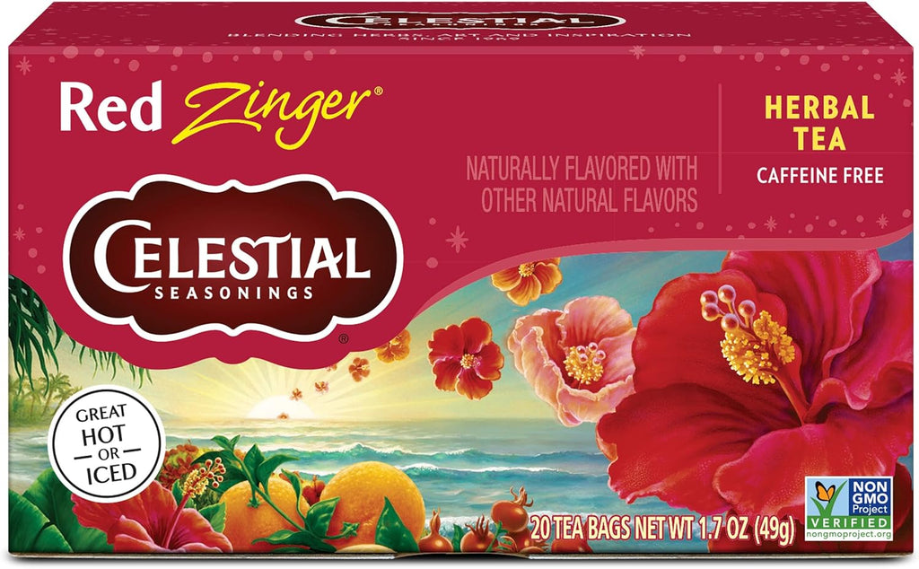 Celestial Seasonings Hibiscus Tea, Red Zinger Herbal Tea, Caffeine Free, 20 Tea Bags