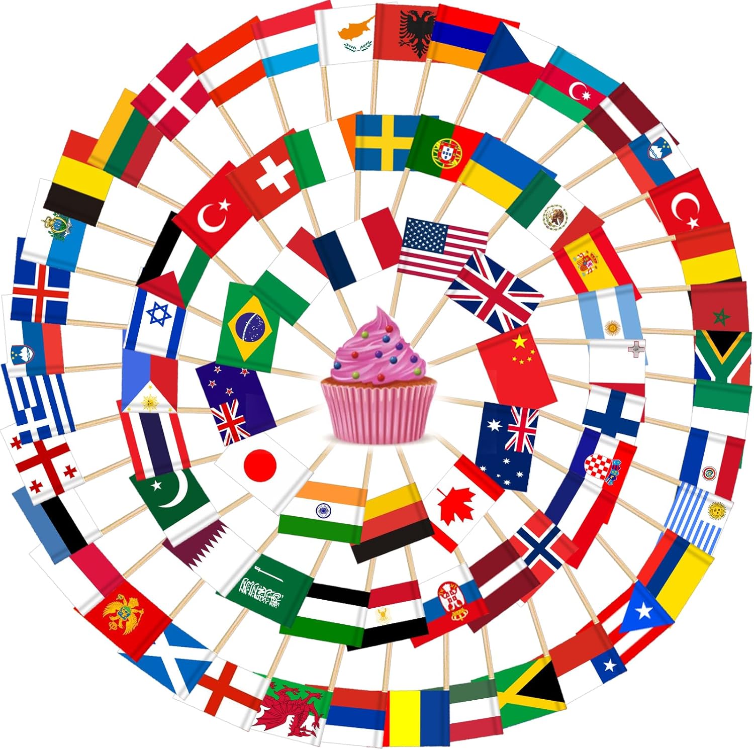 AhfuLife Different Countries Toothpick Flag, 200 Pcs Mini Flags on Sticks for 2026 World Cup, International Toothpick Flags Cocktail Picks, Flag Cupcake Toppers for International Party Decorations