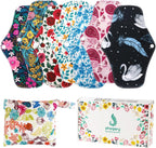 PHOGARY Reusable Menstrual Pads, Bamboo Cloth Pads for Heavy Flow with Wet Bag, Large Sanitary Pad Set with Wings for Women, Washable Overnight Cloth Panty Liners Period Pad (7 in 1, 25.4cm 4 Layers)