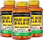 MASON NATURAL Heart Formula B6/B12/Folic Acid Tablets, Dietary Supplement Supports Cardiovascular Health, Red Blood Cell Formation, Metabolic Function, 90 Count (Pack of 3)