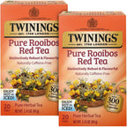 Twinings Pure Rooibos Red Tea - A Naturally Sweet and Tangy Red Tea, Caffeine-Free Herbal Tea Bags, Individually Wrapped, 20 Count (Pack of 2)
