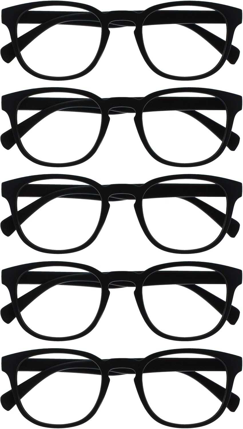 OPULIZE POP Reading Glasses for Women Men,Scratch Resistant Round Matt Frame with Spring Hinges, Black +2.50 (Pack of 5)