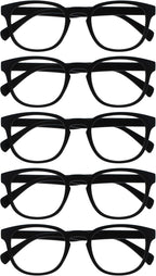 OPULIZE POP Reading Glasses for Women Men,Scratch Resistant Round Matt Frame with Spring Hinges, Black +2.00 (Pack of 5)