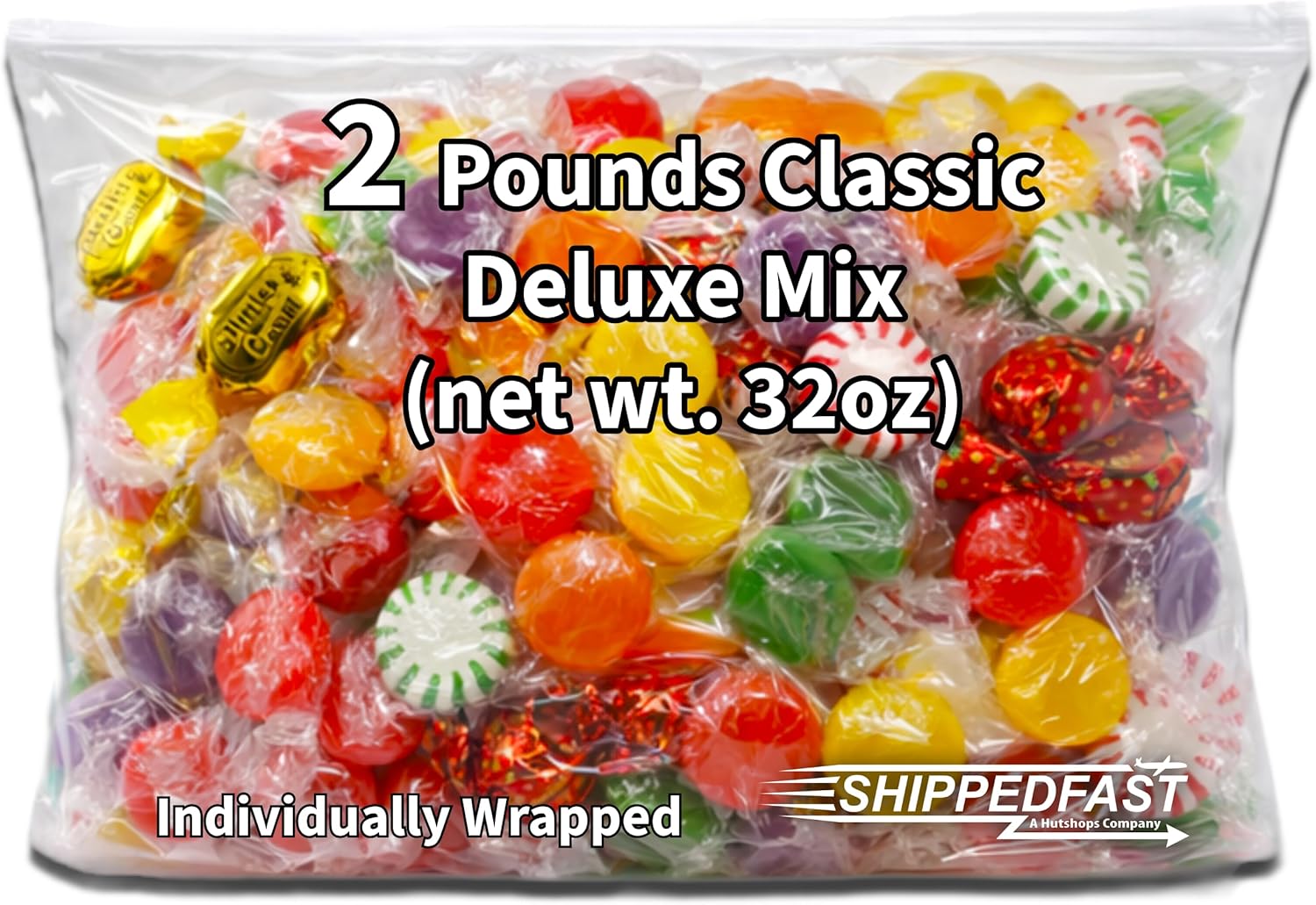 Classic Hard Candy Deluxe Variety Mix Assortment- Sweet Butter & Cream, Strawberry Bon-Bons, Fruit Disc, Cinnamon & Butterscotch Discs, Peppermint & Spearmint Starlights. Individually Wrapped (2 Pound Bag) Net wt. 32oz.