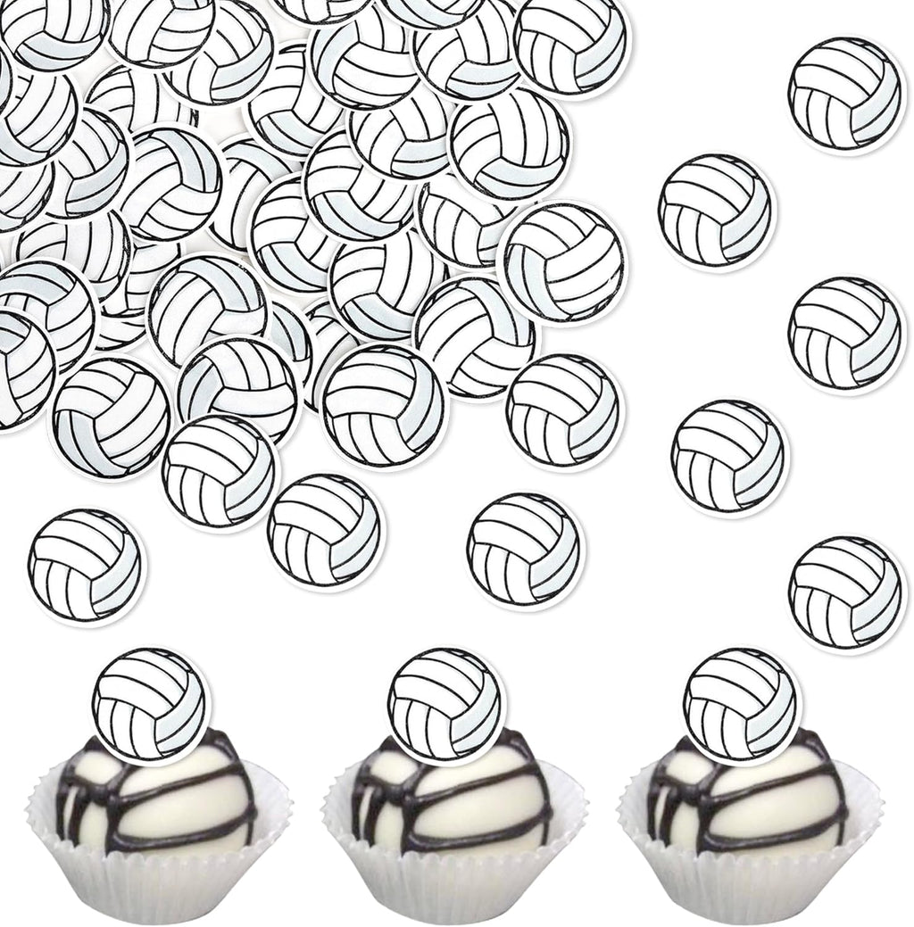 48 Pack Edible Sports Ball Cupcake Toppers - Volleyball Game Player Picks for Kids Birthday Party Decorations