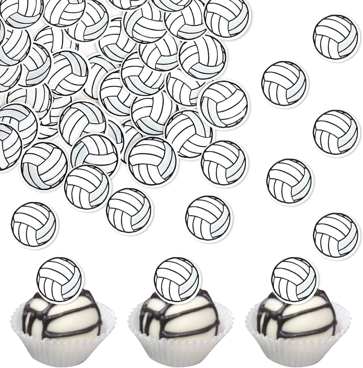48 Pack Edible Sports Ball Cupcake Toppers - Volleyball Game Player Picks for Kids Birthday Party Decorations