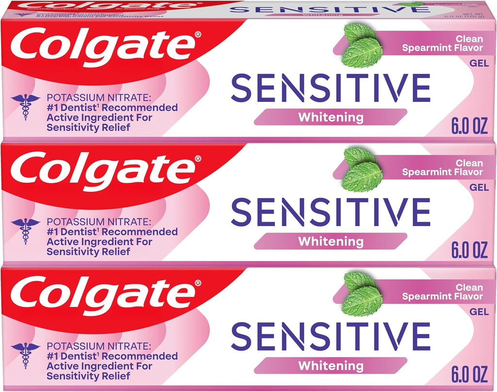 Colgate Whitening Toothpaste for Sensitive Teeth, Enamel Repair and Cavity Protection, Fresh Mint Gel, 6 Oz (Pack of 3)