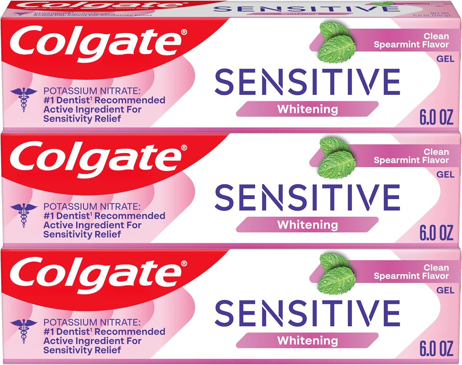Colgate Whitening Toothpaste for Sensitive Teeth, Enamel Repair and Cavity Protection, Fresh Mint Gel, 6 Oz (Pack of 3)