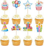 24pcs Happy Birthday Cupcake Toppers Colorful Birthday Cupcake Picks Baby Showe Kids' Birthday Party Decorations