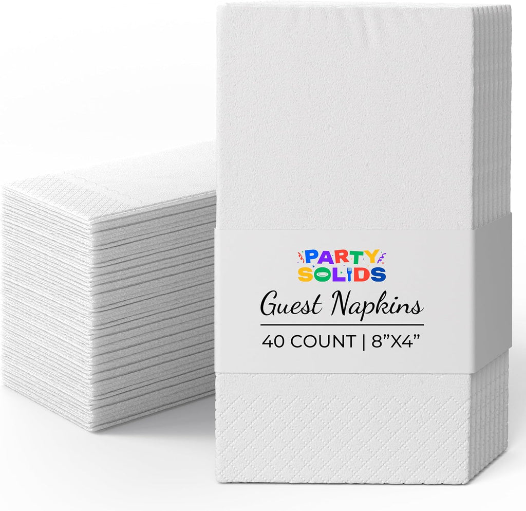 White Dinner Napkins Disposable 8" x 4" Folded - 40 Pcs 2 Ply White Napkins Disposable Paper Guest Towels for Bathrooms, Dinners, Everyday Parties & Party Supplies