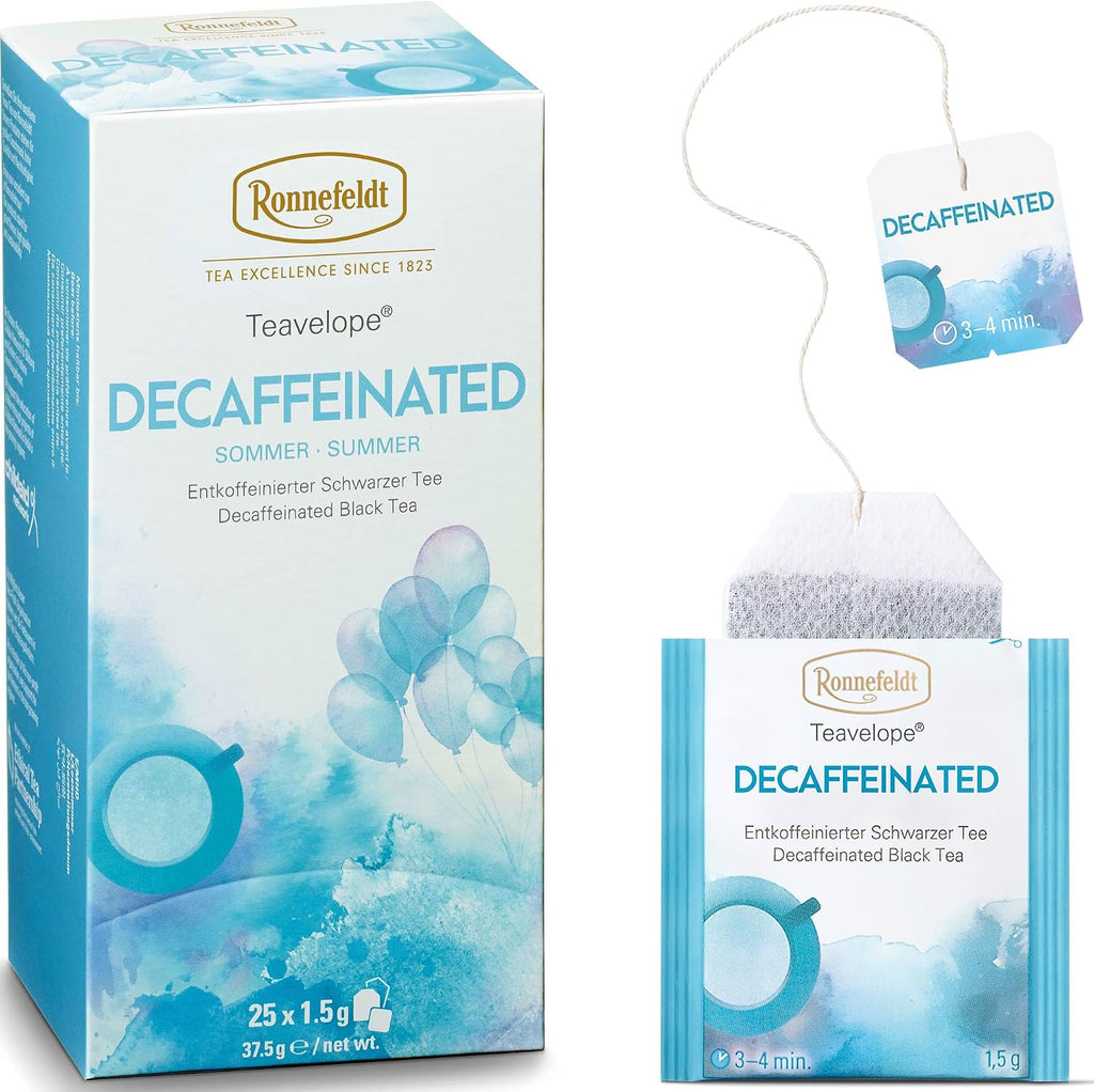 Ronnefeldt Teavelope Decaffeinated - Summer Black Tea Bags Individually Wrapped, 25 Count - Strong, Smooth, Caffeine Free - Hot or Iced