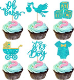 Rsstarxi 24 Pack It's a Boy Cupcake Toppers Oh Baby Shower Cupcake Toppers Baby Stroller Jumpsuit Cupcake Picks for Gender Reveal Baby Shower Boy Birthday Party Cake Decorations Blue