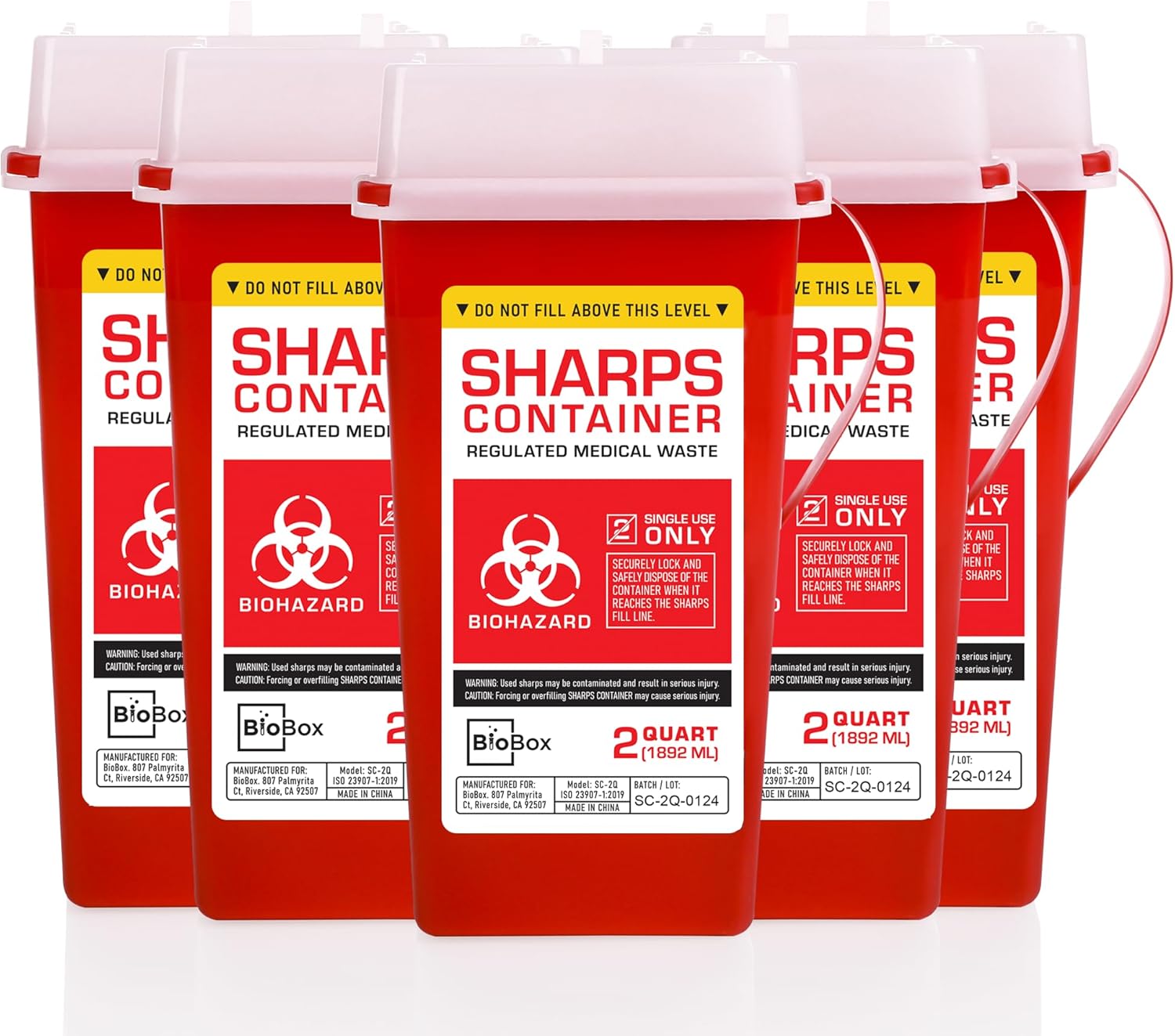 Sharps Container Small - Sharps Containers for Home Use and Labs - Portable Needle Disposal and Travel Size Biohazard Bin - 2 Quart (Pack of 5)
