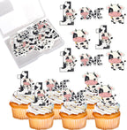 Rsstarxi 60 Pack Edible Cow 1st Birthday Cupcake Toppers Rice Paper Cow One Birthday Cupcake Picks for Cow Theme Baby Shower Kids First Birthday Party Cake Decorations Supplies