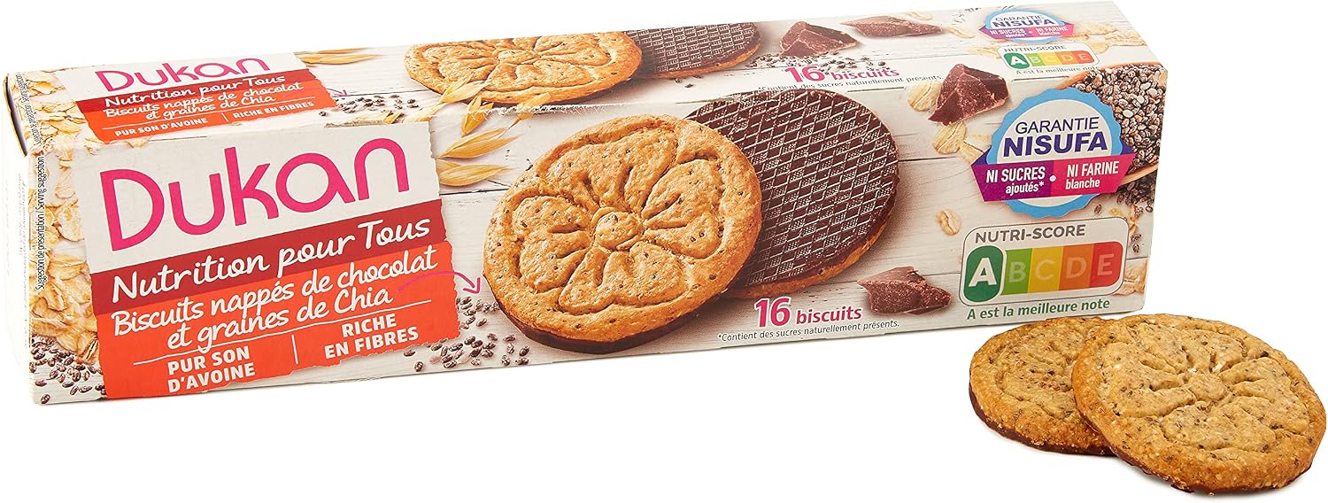 Dukan Diet Oat Bran Cookies with Chocolate Coating & Chia Seeds, 5.7 Ounce
